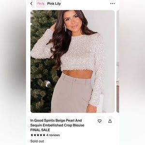 Pink Lily beige pearl crop sweater